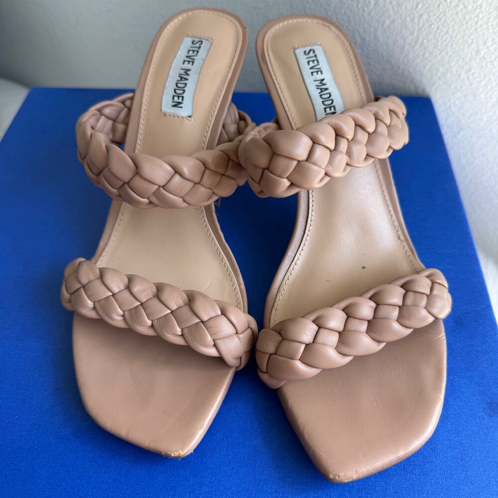 Steve Madden Prema Braided Slide Sandal Tan/Nude Heels Sz 7.5